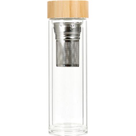 1 Bouteille à thé, Filtre intégré, Verre double paroi, Bambou, 450 ml, Usage quotidien (1/5)