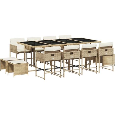 Maison Exclusive - 13-tlg. Garten-Essgruppe mit Kissen Beige Poly