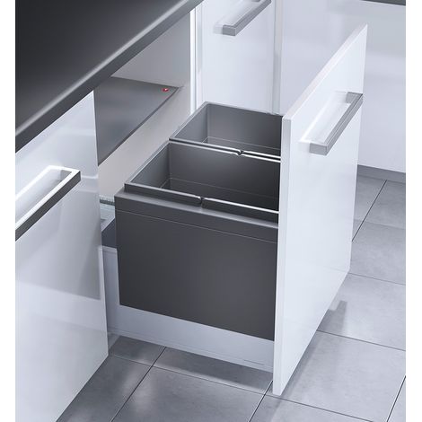 Hailo – Poubelle tri sélectif encastrable 2 bacs 28L – Installation coulissante 60 cm – Couvercle anti-odeur – Facile à nettoyer et à vider