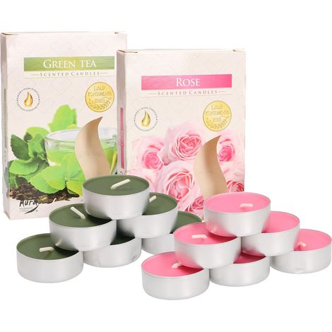 KOTARBAU Lot de 6 bougies chauffe-plat parfumées - Durée de combustion : 4 heures (rose + thé vert) (1/5)