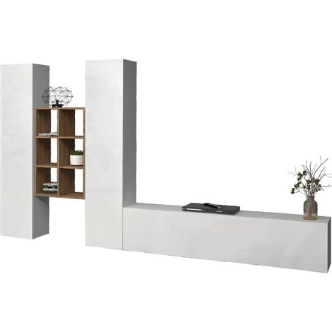 Colonne Armadio Mobile Porta TV Libreria da Soggiorno 320 cm Bianco (1/5)