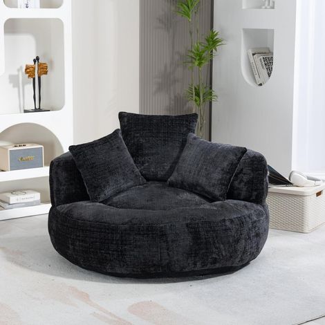 Sitzsack mit 3 Kissen, Chenille, hoher Rücken, für Erwachsene & Kinder, Schwarz (1/5)