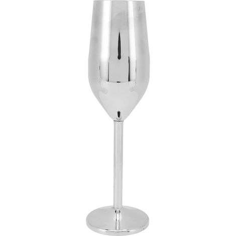 Weinglas aus Edelstahl, elegante und stilvolle Champagnerflöte aus Metall für Dinnerpartys, Silber (1/5)