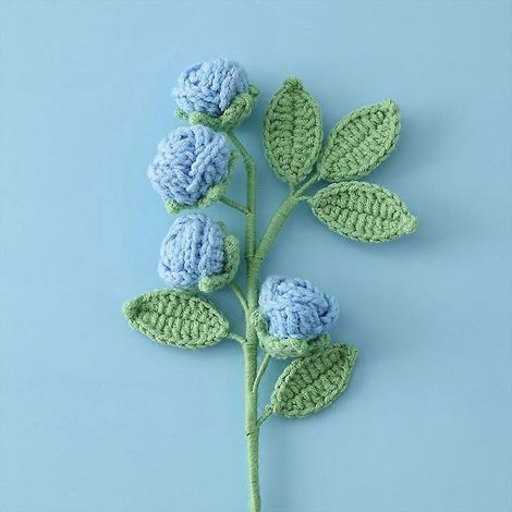 bouquet de roses fait main en coton au lait, crochet multi-têtes, fleurs artificielles, décoration intérieurebleu (1/5)