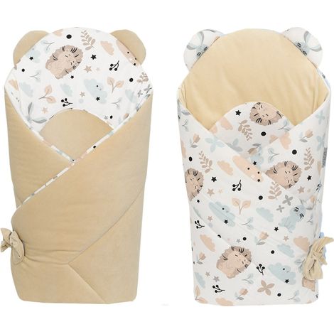Manta de bebé de terciopelo color capuchino con erizos beige. (1/3)