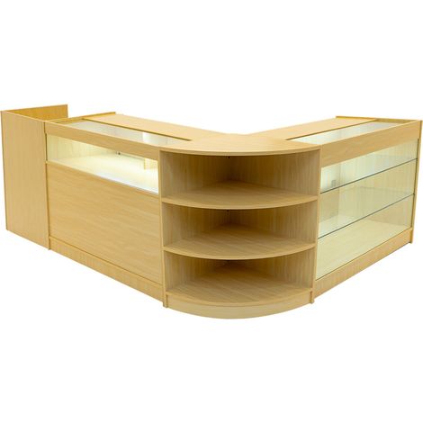 Comptoirs de Vente en MDF Érable à LED Blancs Ensemble Hyperion LM60 TB60 B1200 K1200 3 Unités de Rangement Étagères Internes Portes Coulissantes Verouillables Réception Bureau Vêtements [Clés INCLUS] (1/5)