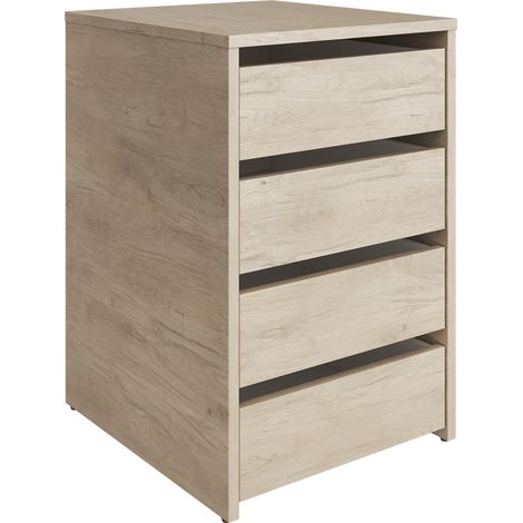 Commode, Meuble de rangement avec 4 tiroirs coloris chêne - Hauteur 61,8 x Longueur 45 x profondeur 45 cm (1/2)