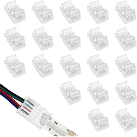 20 Pièces Connecteur de Bande à LED Strip 4 broches 10 mm, LED RGB 5050 Light Adaptateur, Connecteurs Gapless, Clair Connecteurs D'éclairage Connecteur Ruban (1/5)