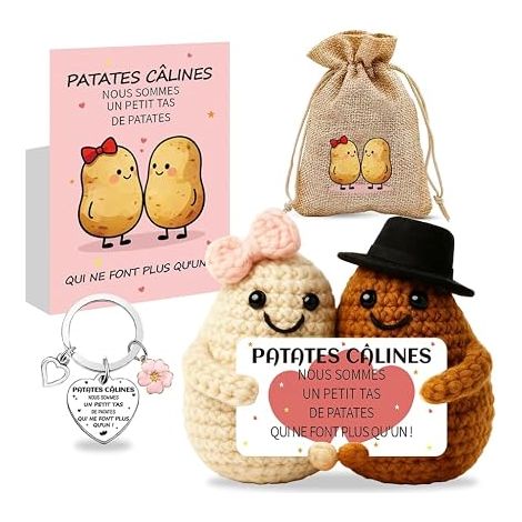 Patates Câlines Duo Cadeau pour Couple Saint-Valentin, Anniversaire, Mariage Déco Maison Émouvante Fait Main Symbole d'amour et de Complicité (Couple) (1/5)