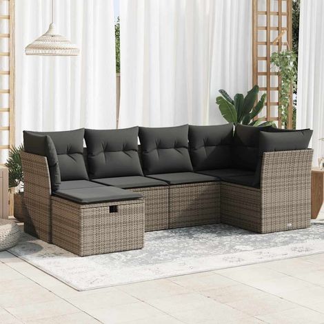 Set de muebles de jardín 6 pzas y cojines ratán sintético gris vidaXL (1/5)