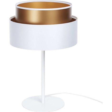Lampe à poser design blanc satiné effet cuivre intérieur lumineux - Blanc satin et intérieur cuivre (1/5)