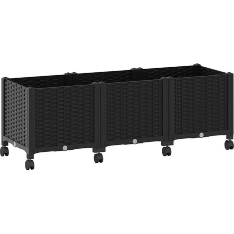 Garden Planter with Wheels Black 120 x 40 x 44 cm PP vidaXL