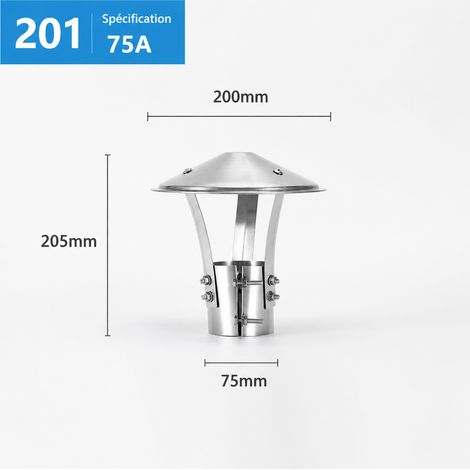 Chapeau de cheminée anti-pluie en acier inoxydable pour conduit 75 mm 75 24 × 24 × 6 cm 500 g – Livraison gratuite