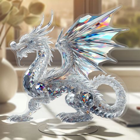 Ornement Acrylique - Dragons Cristal 2D - Décoration Bureau Maison Étagère Murale - 20 x 17 cm - 1 Pièce (1/5)