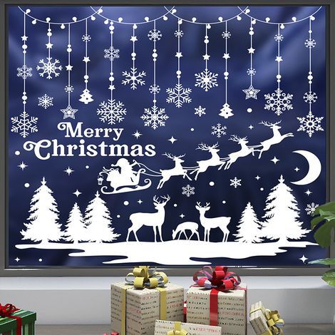 Autocollants de Noël pour vitres 209 voiture cerfs et flocons neige décoration fenêtre (1/3)