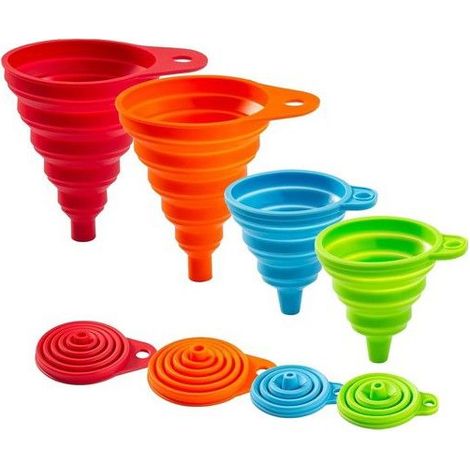 Entonnoirs de cuisine pliables - Lot de 4 entonnoirs - Silicone alimentaire sans BPA - Design télescopique et pliable (1/5)