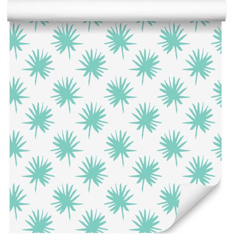 Carta da parati con foglie di palma bianche e menta per soggiorno e camera da letto, 50x1000 cm (1/5)
