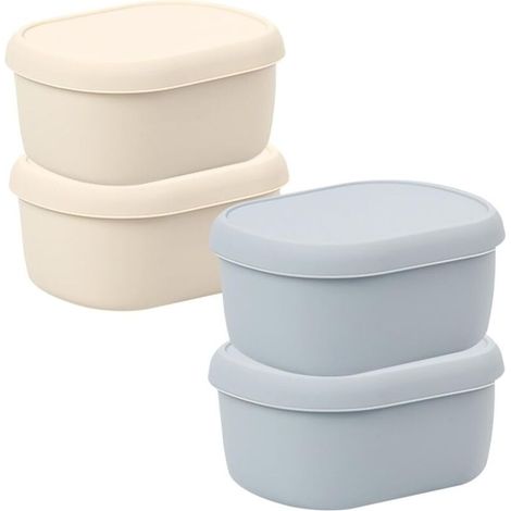 Boîtes à Collation Réutilisables en Silicone, 4 Pcs 200 ML Récipients avec Couvercles, Empilables et Étanches, Pots de Conservation pour Micro-ondes, Congélateur, Lave-vaisselle (1/5)