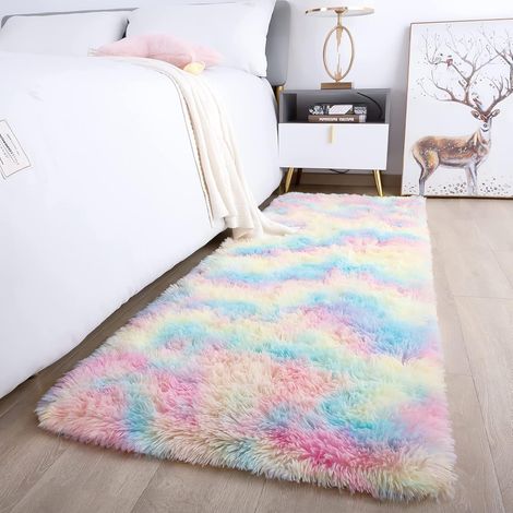 Tapis Salon Shaggy Descente de lit Chambre Grande Taille Tapis Moelleux Carpette pour Chambre Tapis Décoratif de Style Moderne pour Salon Chambre Canapé Natte(Arc-en-Ciel,80 x 150 cm) (1/5)