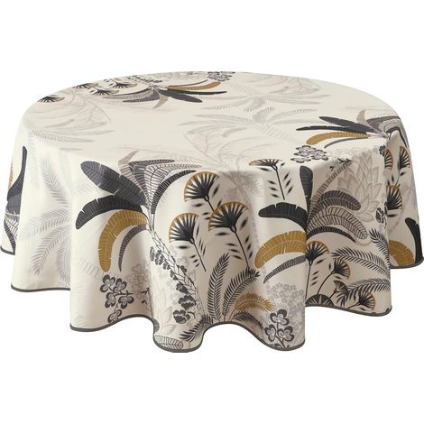 Le Linge de Jules Nappe Anti-Taches Palmiers - Ronde 160 cm, Beige, Gris, Noir (1/5)