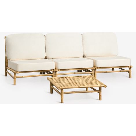 Conjunto de jardín con sofá modular de 3 piezas y mesa de centro cuadrada 75x75 cm en bambú Isendra SKLUM        (1/5)