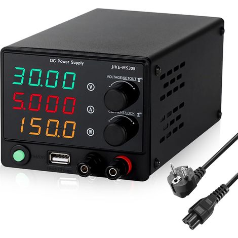 Bloc d'alimentation de laboratoire 30 V 5 A 150 W - Affichage LED à 4 chiffres et clé de verrouillage - DC 0-30 V 0-5 A - Mini bloc d'alimentation de laboratoire USB - Charge rapide - Alimentation à (1/5)
