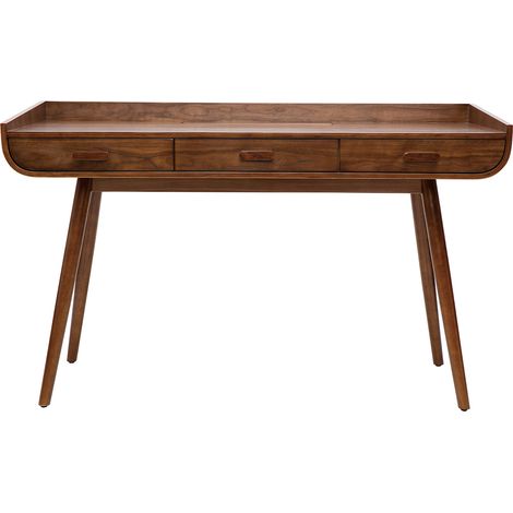 Miliboo – Bureau droit vintage en bois foncé avec 3 tiroirs – Dimensions L132 x P55 x H85 cm – Idéal pour petits espaces