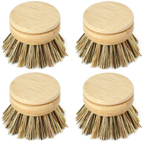 Bamboo Brush Heads, Firm Sisal Bristles, Replacement for Kitchen and Bathroom (1/5)