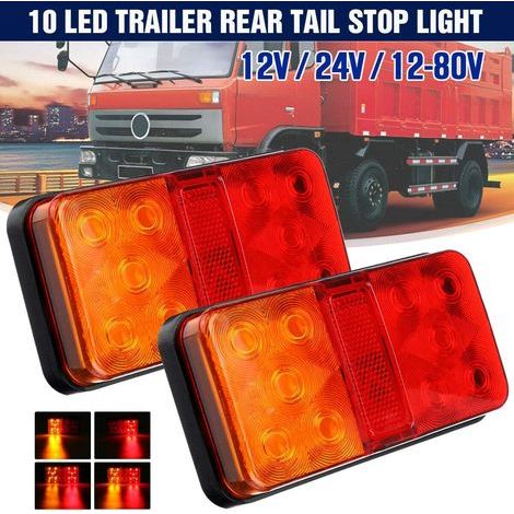 1 Paire Feu Arrière LED 12V, Étanche ABS, Clignotant Stop pour Camion Remorque Caravane (1/5)