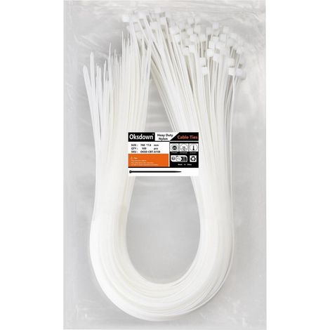 Colliers de serrage nylon blanc 7.6x760mm, 100 pièces, résistance 55kg, UV (1/5)