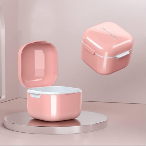 Aufbewahrungsbox für zahnärztliche Apparaturen mit Korb, Aufbewahrungsbox für zahnärztliche Apparaturen zur Aufbewahrung und zum Einlegen von Mundschutz und Zahnspangen (rosa) (1/4)
