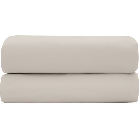 Drap-housse 140 x 190 cm — Satin de coton 120 fils/cm² — Sable — Bonnet 30 cm (1/3)