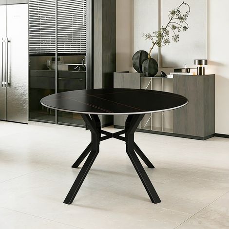 Tavolo Rotondo Aurora Ø120 con Piano Ceramica Nero Opaco e Struttura Nera – Eleganza Moderna (1/5)