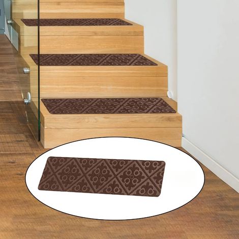 " 30" Tapis D'escalier Intérieur Avec Adhésif Antidérapant Absorbent Couleur Café 1PC (1/5)