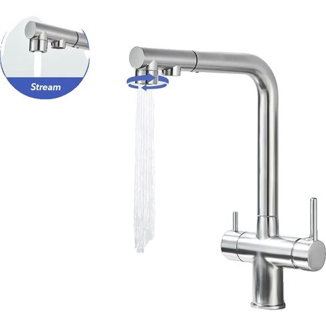Küchenarmatur, Ausziehbare Sprühdüse, 360-Grad-Drehung, Bürstetes Nickel (1/2)