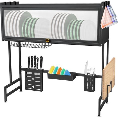 Abtropfgestell, 65 x 30 x 78 cm, Abtropfgestell über der Spüle, mit Messerhalter, Utensilienhalter, Schneidebretthalter (Farbe: Schwarz) (1/5)