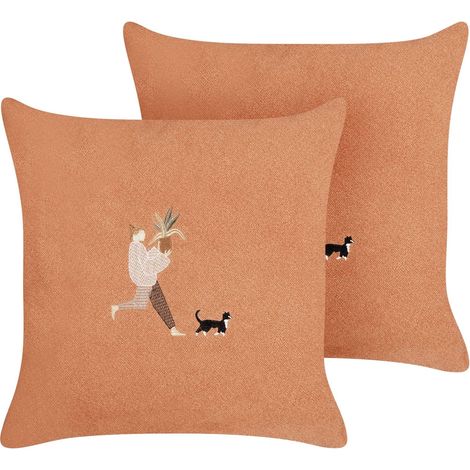 Set di 2 cuscini con ricamo 45 x 45 cm Sfoderabili Accessorio per la casa Soggiorno Arancione Marigold
