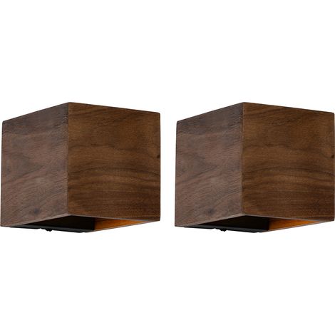 QAZQA rústico Set de 2 Lámparas de pared inteligentes madera nogal con WiFi G9 - Transfer /Acero Cuadrada Adecuado para LED Max. 1 x 2.5 Watt