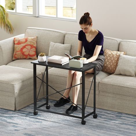 Klappbarer Schreibtisch mit Rollen und stabilem Gestell, ideal für Büro und Arbeitszimmer, 80 x 40 x 75 cm, Schwarz