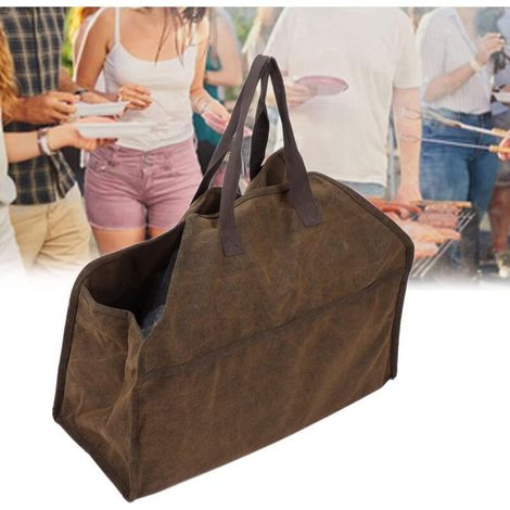 Sac de Transport de bûches en Toile Portable, Sac fourre-Tout de Rangement pour Bois de Chauffage, Sac de Transport de Bois de Chauffage Robuste pour cheminée, Camping, Barbecue, (1/3)