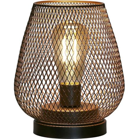 Lampe de Table en Métal Forme Cage avec Ampoule Effet Guirlande Lumineuse, Lampe Décorative Sans Fil pour Chambre Salon (1/5)