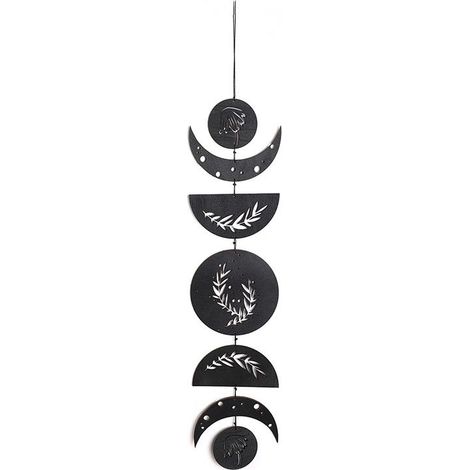 1 Tenture murale boho, phase lune, bois, noir, 78 cm, décoration murale spirituelle pour salon ou appartement (1/4)