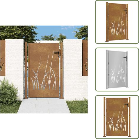 Gartentor 105x130 cm Cortenstahl Gras-Design - Gartentor - Cortenstahl - Zaun - Terrassentür - Einfahrtstor (1/5)