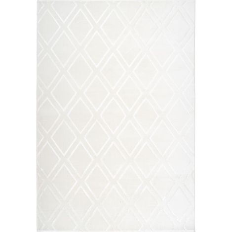 Tapis Imprimé Losange Fait Main "Monroe III" Blanc 81 x 150 cm (1/4)