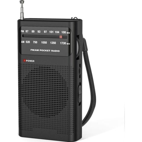 Radio Portable, AM(MW)/FM Radio a Pile, Transistor Radio de Poche avec Excellente Réception, Excellente Qualité Sonore, Mini Radio Portable(AA) - Noir (1/5)