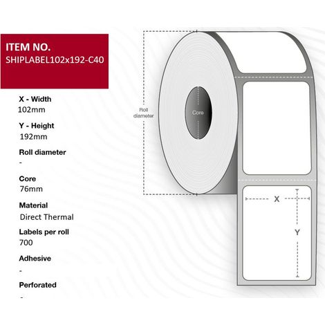 Etiquetas térmicas de captura de 102 x 192 mm, núcleo de 76 mm, 700 unidades/rollo, 4 rollos/caja, SHIPLABEL102X192-C76