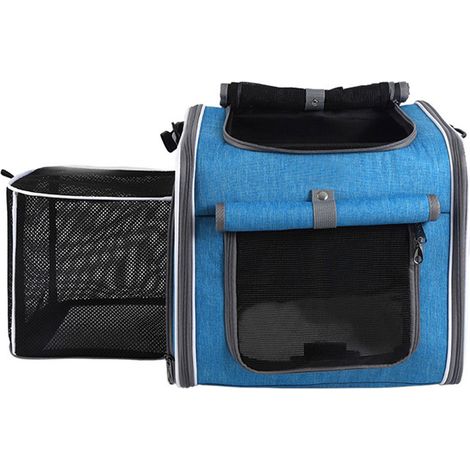 Panier de vélo pour chien, coque souple extensible, imperméabilisant, 4 portes, fenêtres en maille, sac à dos de transport pour animaux de compagnie, bleu (1/5)