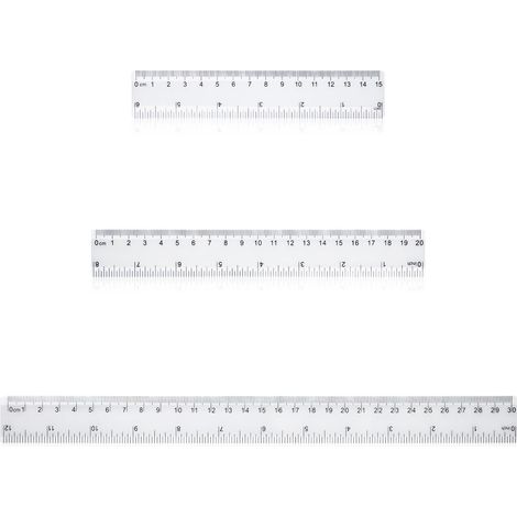 Lot de 3 ègles en plastique tanspaent incassable 15 cm, 20 cm, 30 cm (1/4)