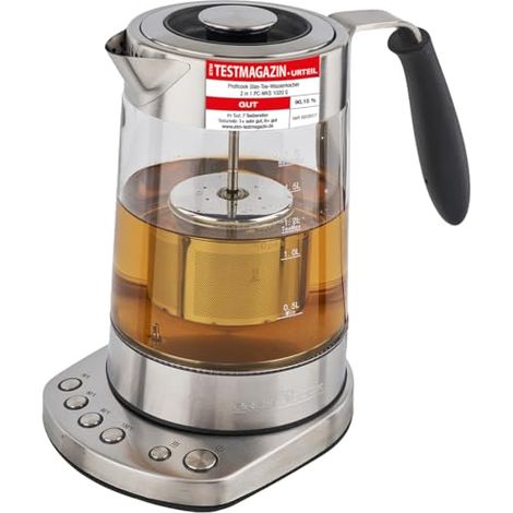 Théière en verre 2 en 1, fonction maintien au chaud, passoire à thé en acier inoxydable, signal sonore lorsque la température présélectionnée est atteinte (1/5)