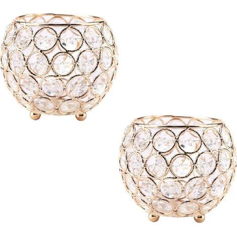 Bougeoirs en Cristal doré Lot de 2 Bougies Chauffe-Plat Bol en métal Luxueux candélabre 12 cm de Haut bougeoir Ornements pour noël (1/5)